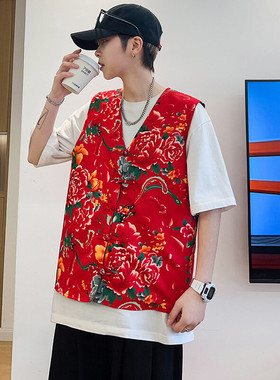 RM1男女休闲东北大花马甲背心外套团队服汉服新中式中国风民族潮