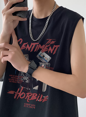 2024新款复古潮流印花无袖男女宽松运动健身美式背心M4118特p18