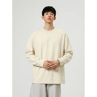 230克重磅100%精梳纯棉纯色光板平口袖口美式长袖T恤打底