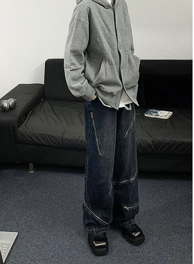 B221 美式ins高街小众宽松拉链牛仔裤 LK23126-E70 潮98面料成分