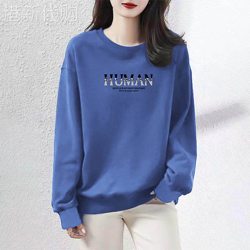 潮牌无帽圆领字母卫衣女2025秋冬季加绒美式宽松显瘦印花长袖上衣