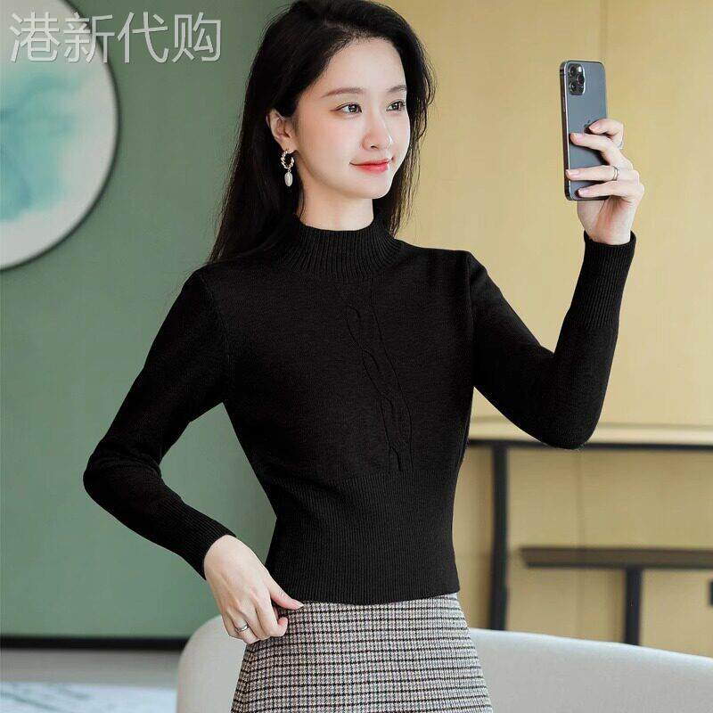 半高领打底针织衫女春秋2025新款修身短款加绒长袖套头内搭上衣女