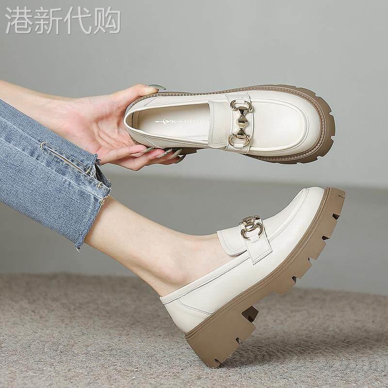 真皮英伦风小皮鞋女春秋季2025新款爆款白色休闲内增高厚底乐福鞋