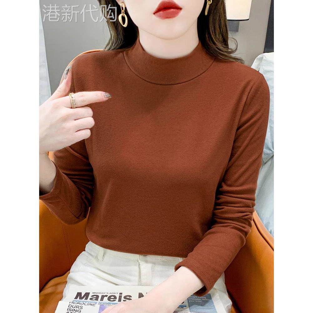 半高领双面德绒打底衫女紧身内搭秋冬2025新款纯色高级感黑色上衣