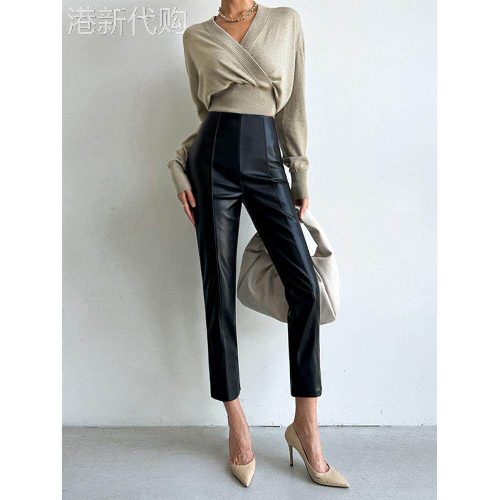 黑色PU皮裤女秋季2025新款爆款高级感外穿高腰紧身显瘦九分小脚裤