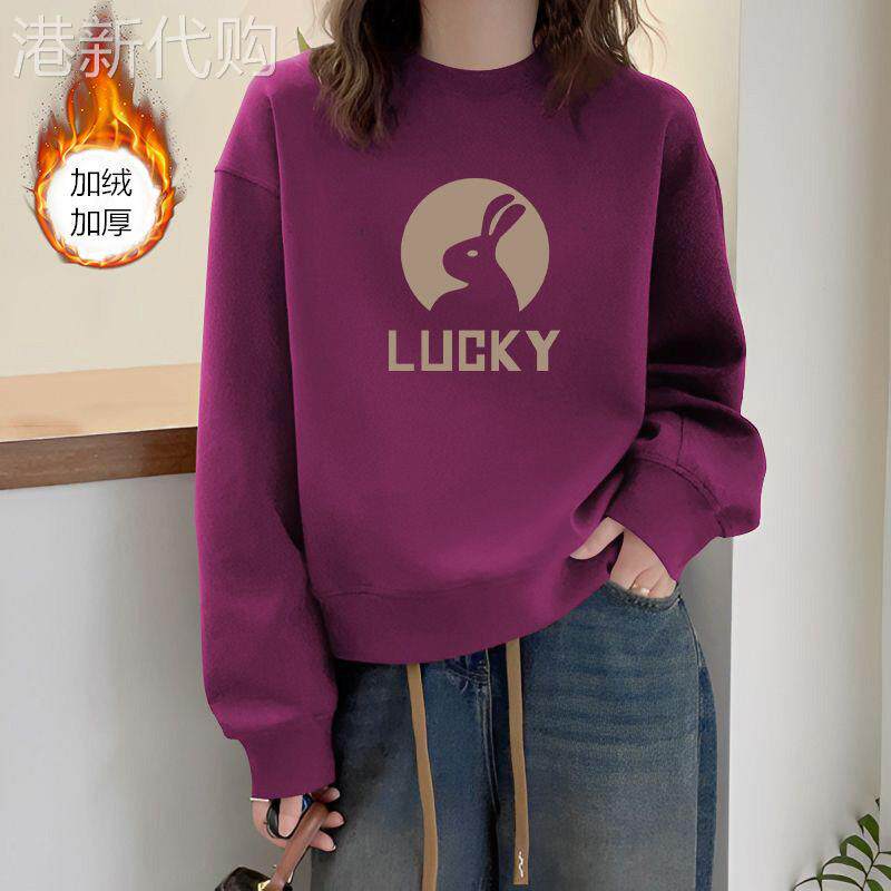 加绒圆领卫衣女2025秋冬新款爆款加厚保暖小个子减龄卡通印花上衣