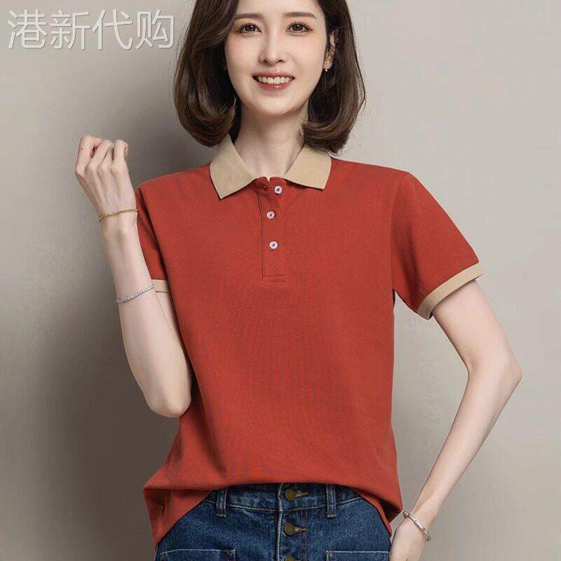 纯棉短袖polo衫女2026年新款夏季薄款宽松大尺码工作服T恤翻领上