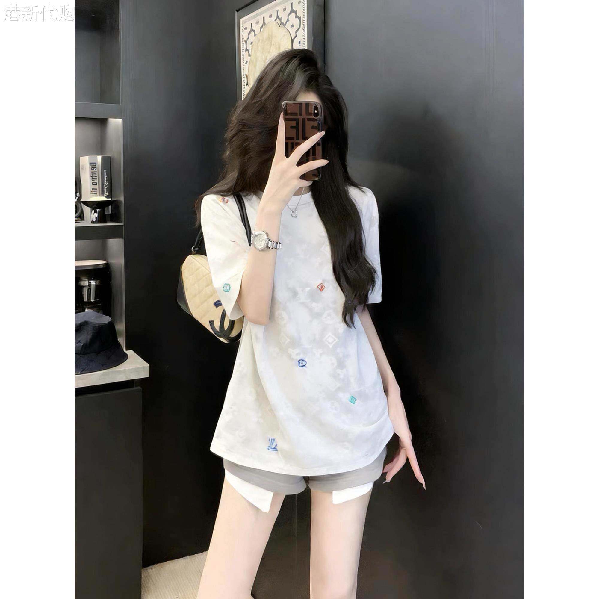 白色短袖女t恤夏季新款独特减龄绝美高级小众中长款休闲圆领上衣