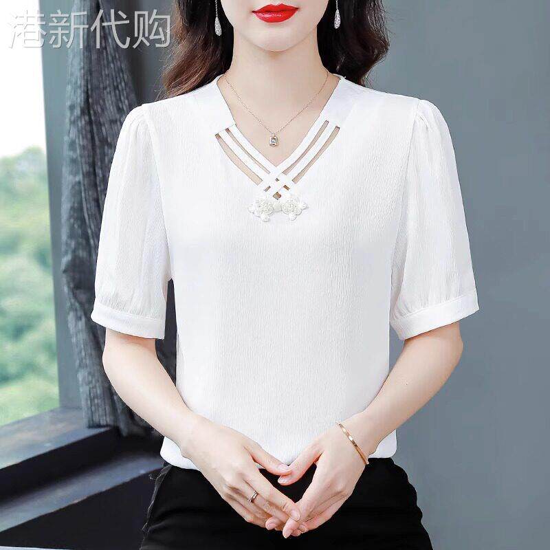 短袖雪纺衬衫女士装夏季2025新款韩版时尚设计感气质小衫洋派上衣