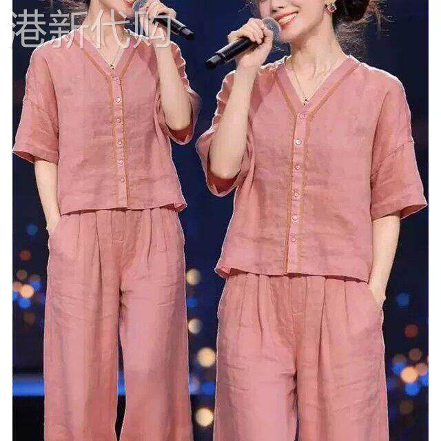 时尚套装女士2026夏季欧货洋派宽松显瘦短袖上衣阔腿裤两件套潮