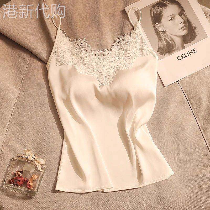 蕾丝醋酸缎面吊带背心女内搭白色高级感修身打底美背上衣西装内搭