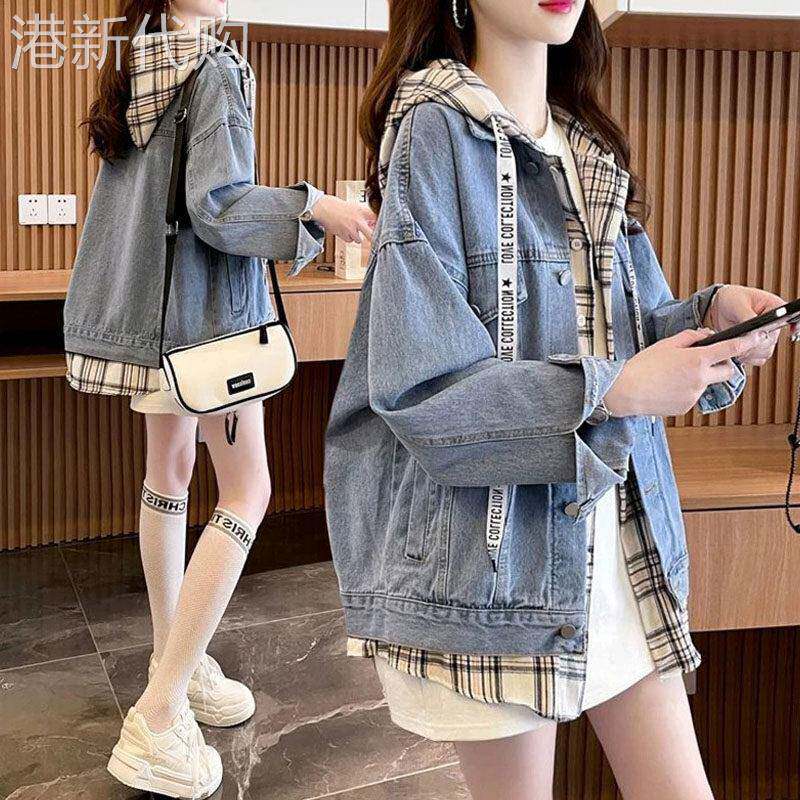 设计感小个子连帽开衫牛仔外套女士夏季欧货宽松bf慵懒风夹克上衣
