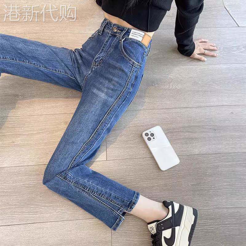 夏季高腰直筒牛仔裤窄版显瘦小个子烟管女牛仔裤 薄款九分法棍风