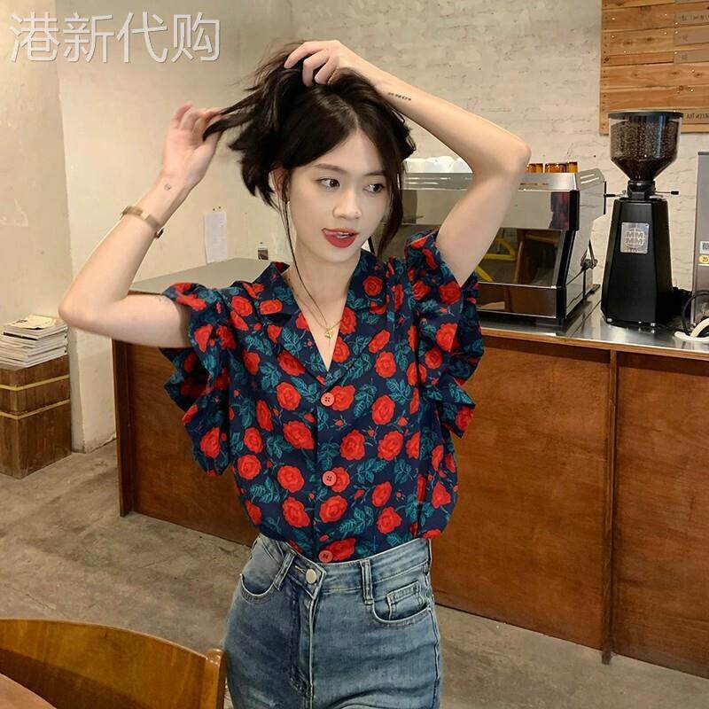 大码女装2026夏季新款复古港风显瘦短袖花衬衫微胖MM洋气别致上衣