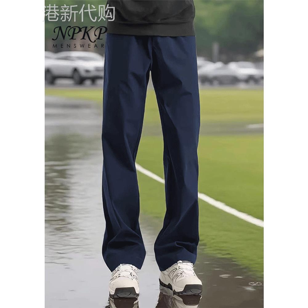 藏青色软壳冲锋裤男春秋季薄款速干运动裤cleanfit冰丝直筒长裤子
