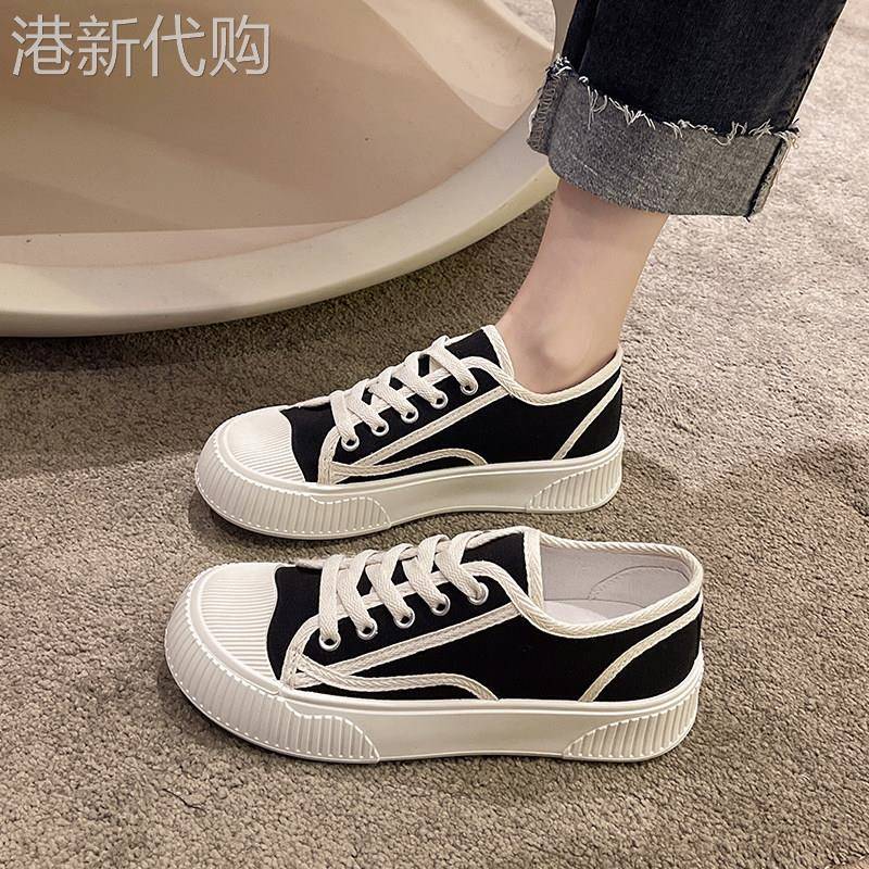 ins潮帆布鞋女2025年夏季新款时尚透气平底厚底鞋子休闲运动板鞋