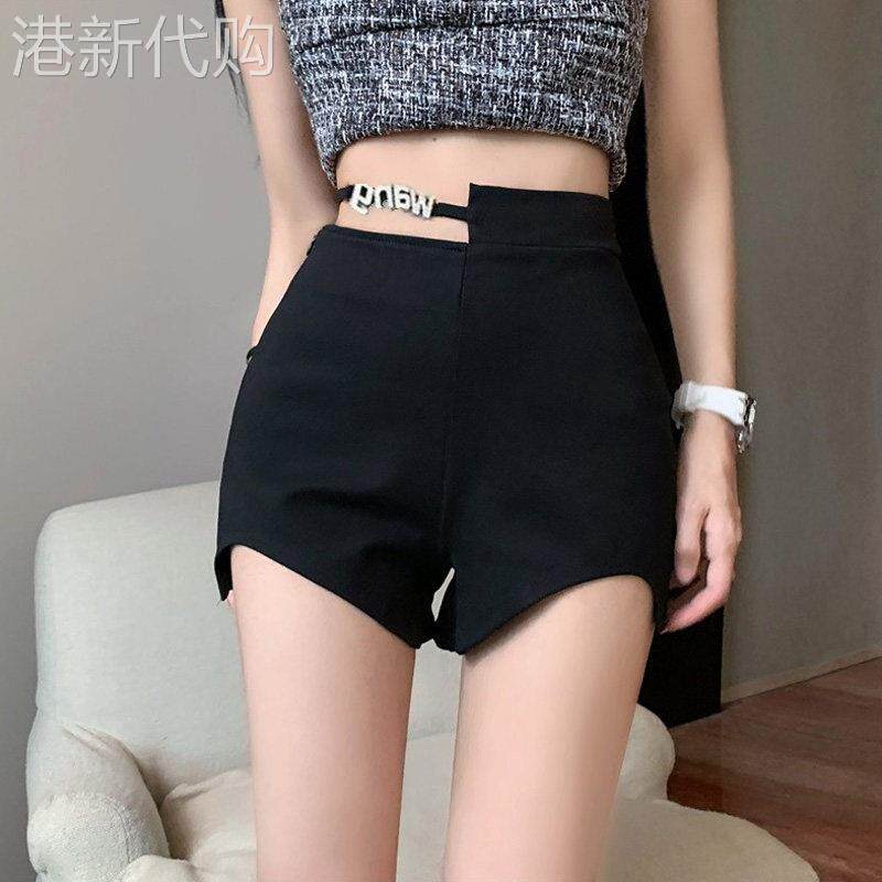 设计感西装短裤女夏季薄款辣妹镂空高腰裤弹力休闲包臀A字热裤