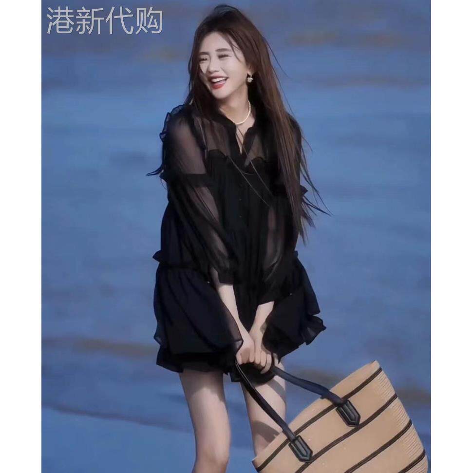 雪纺防晒衣衬衫套装女夏季薄款2025年新款休闲 时尚洋派短裤两件