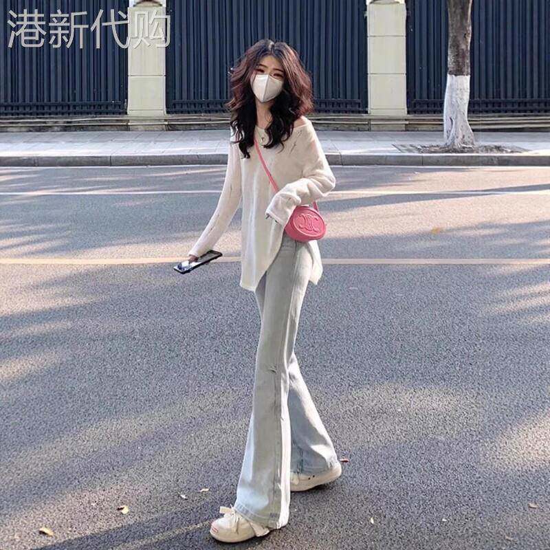 浅色微喇牛仔裤女夏季薄款2026新款小个子高腰修身弹力喇叭拖地裤