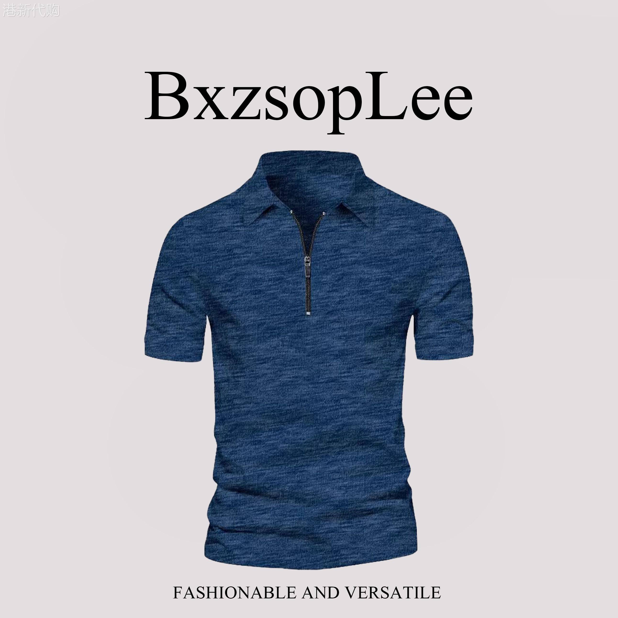 BxzsopLee 欧美夏季2026男短袖拉炼POLO衫扎染条纹修身半袖马球衫