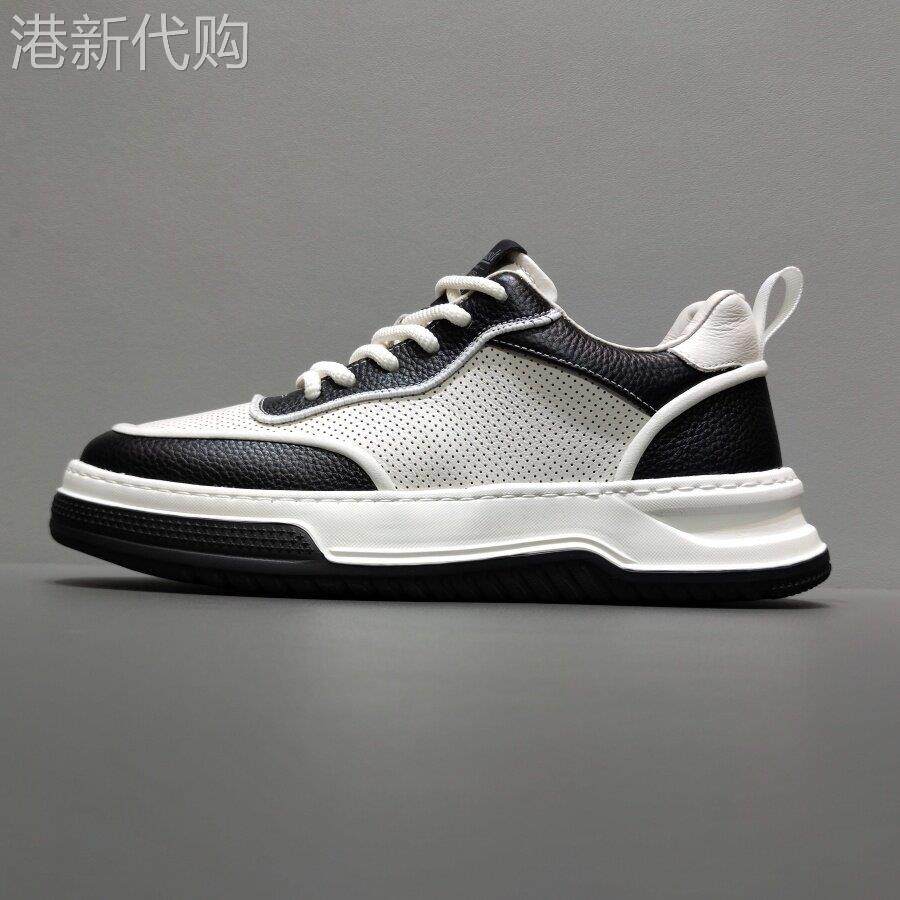 BxzsopLee出口国外真皮透气打孔厚底板鞋拼色运动休闲鞋男