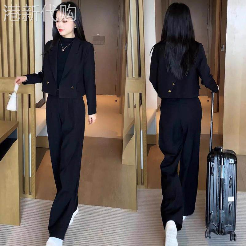 潮牌小个子时尚西装套装女装短款春秋新款职业气质西服外套两件套