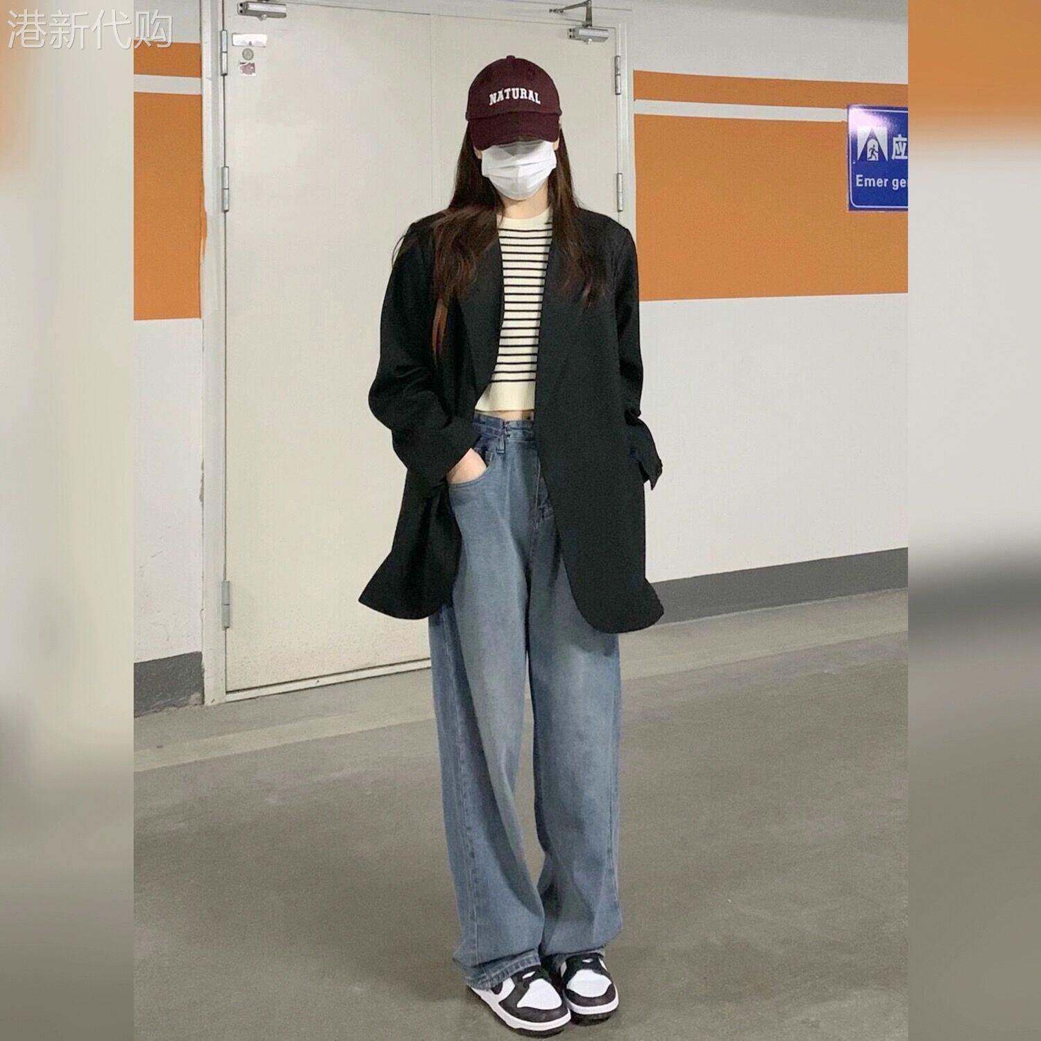 WFYO/复古蓝牛仔裤女设计感高街高腰显瘦阔腿拖地裤2025春夏新款