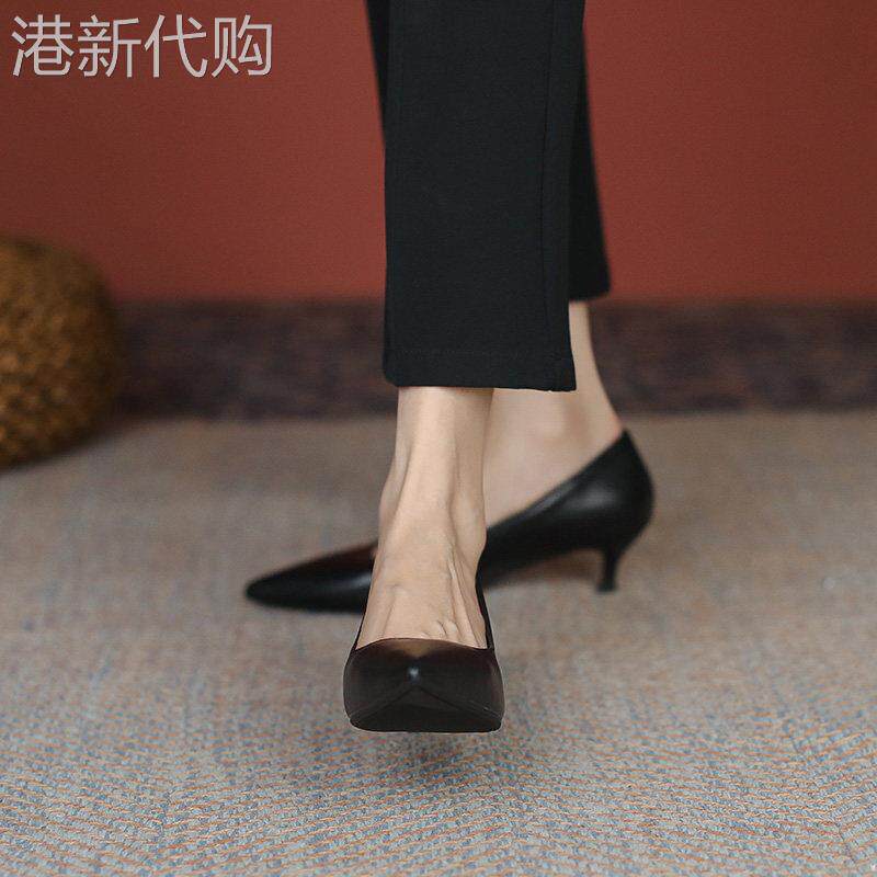 真皮小跟高跟鞋女2025年春季新款3公分尖头细跟软皮不磨脚单鞋子