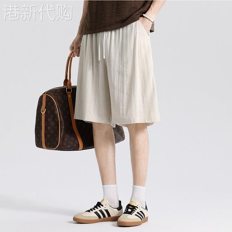 轻奢高端白色亚麻短裤男款夏季薄款男士2026新款休闲五分沙滩裤子