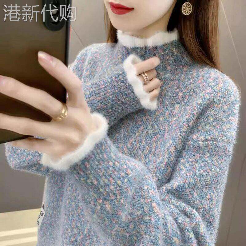 高领粗线花色毛衣女秋冬2025新款慵懒加厚温柔风保暖百搭打底上衣