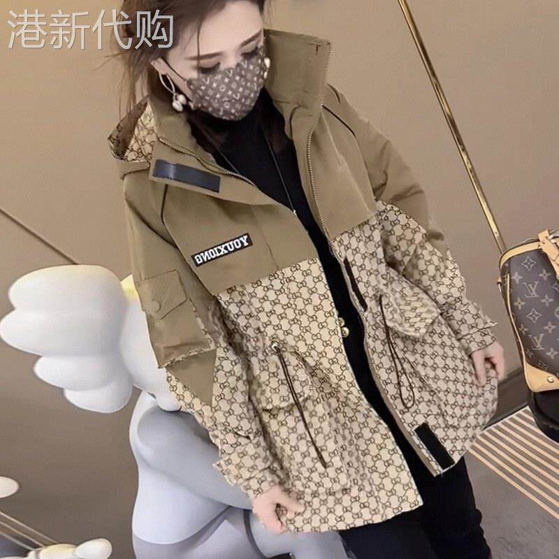 冲锋衣外套女春秋2025欧货字母刺绣拼色防风棒球夹克收腰连帽风衣