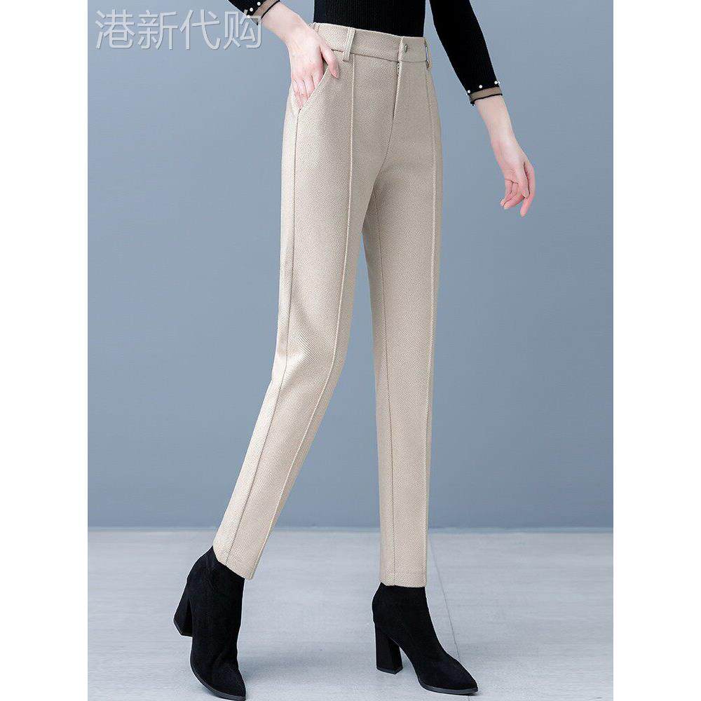 毛呢裤女春秋2025新款高腰显瘦直筒休闲哈伦裤小个子西装烟管裤子
