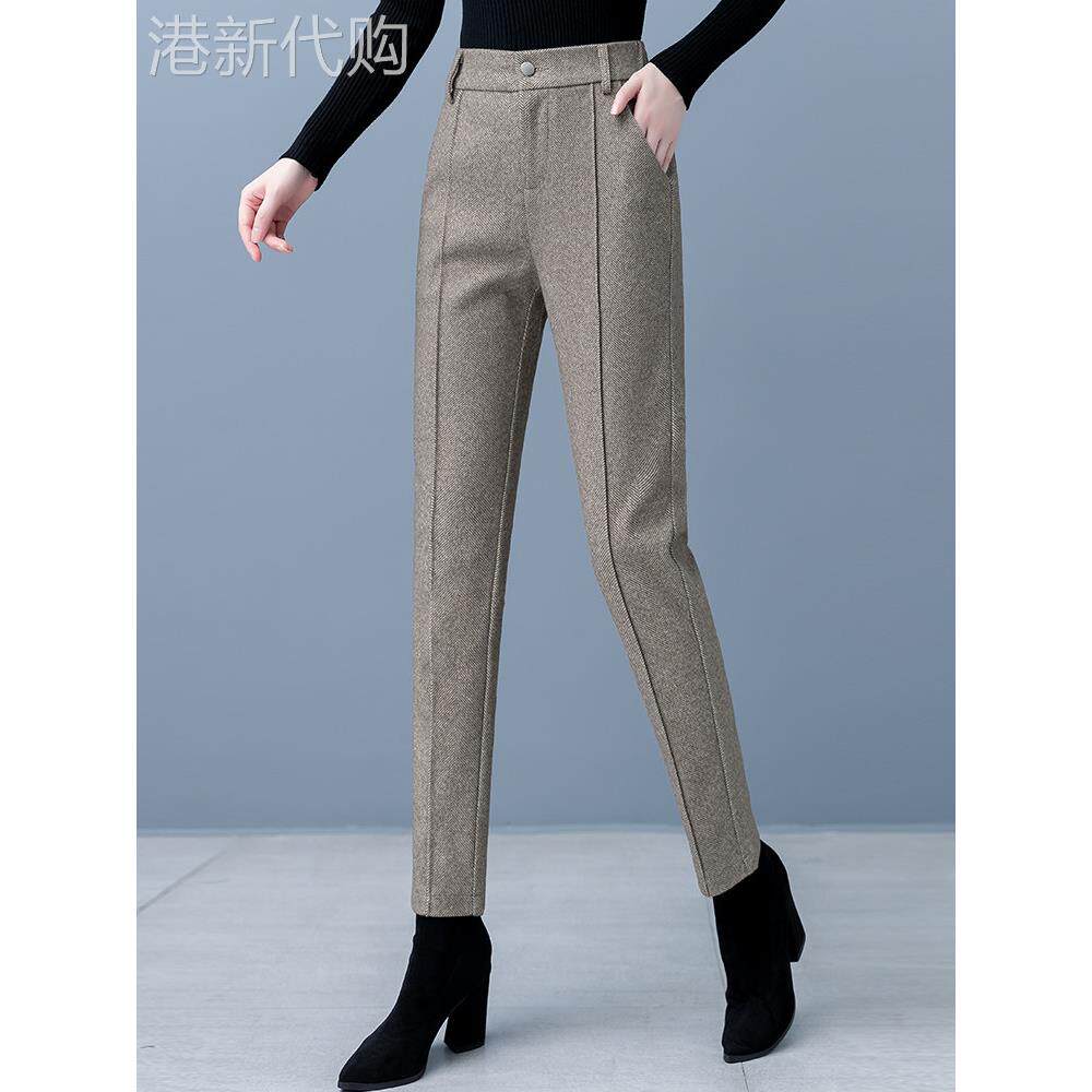 高档毛呢西装裤女小脚长裤新款宽松显瘦秋冬烟管裤高腰直筒哈伦裤