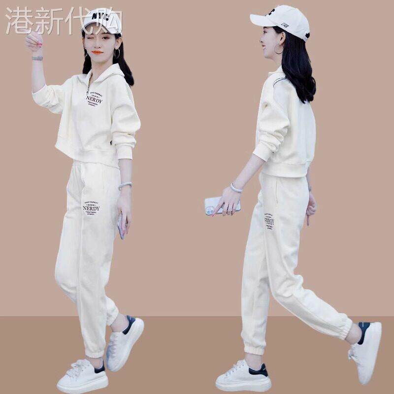 休闲套装女小个子春秋2026新款宽松时尚运动短版卫衣束口裤两件套