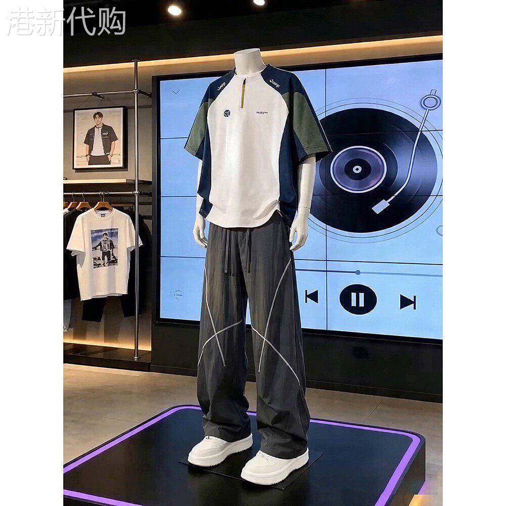 户外跑步运动套装男款夏季正肩速干健身短袖t恤防晒羽毛球骑行服