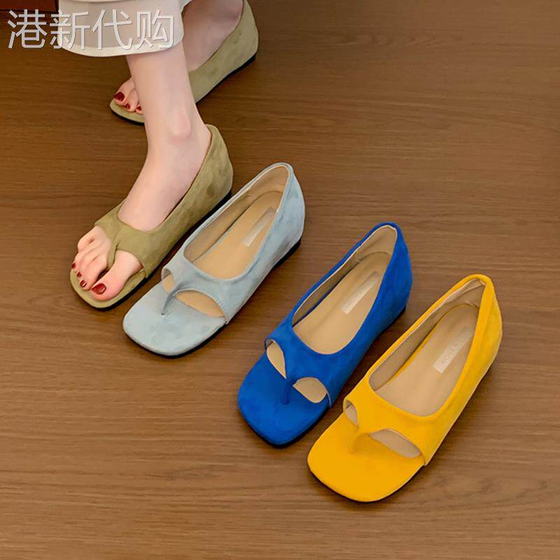 真皮版法式后包夹脚趾人字拖鞋女鞋夏季外穿度假风内增高罗马凉鞋