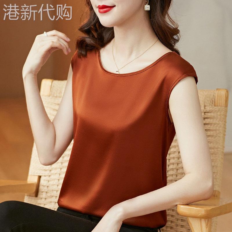 中年妈妈冰丝背心女吊带夏季薄款宽松大码内搭打底上衣绸缎小衫