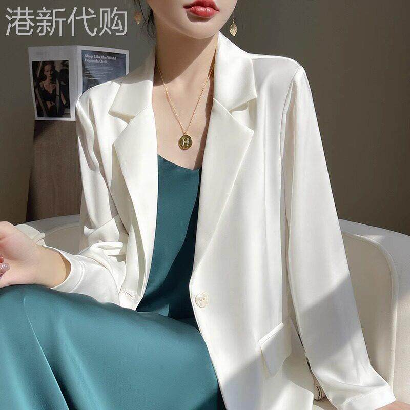 高级感醋酸白色西装外套女春秋薄款2025新款职业气质休闲 西服上