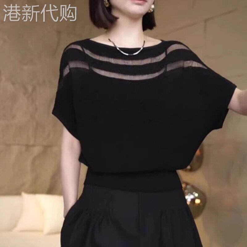 冰丝短袖t恤女夏季薄款2026年新款高级感时尚镂空大码针织衫上衣