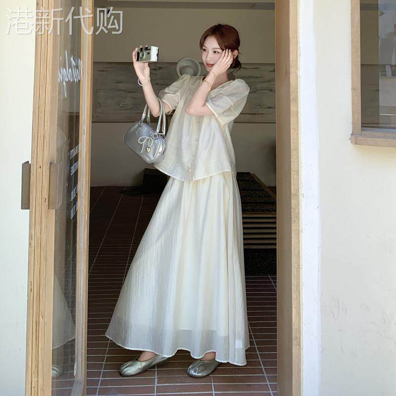 新中式国风套装女2026夏季新款气质优雅盘扣泡泡袖上衣半裙两件套