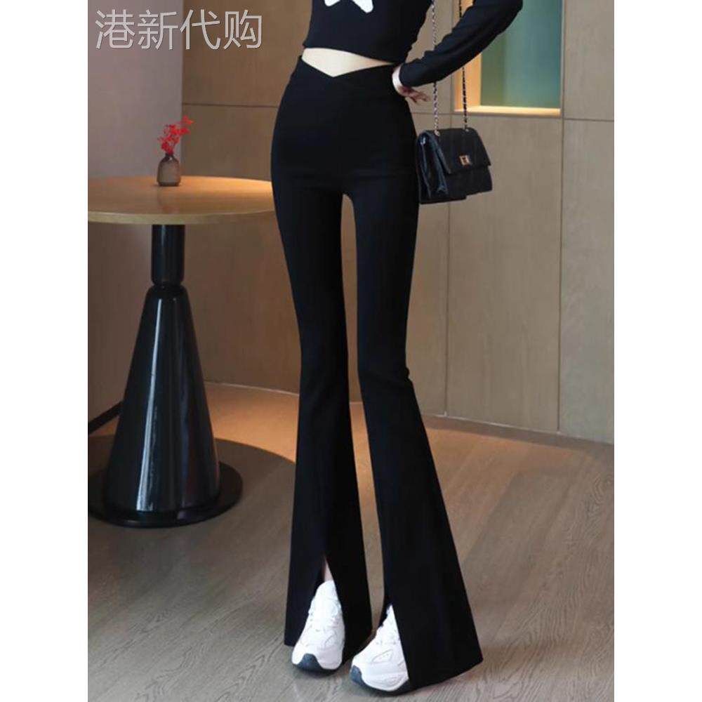 黑色开叉微喇叭裤女加绒2025新爆款春秋外穿高腰垂感小个子马蹄裤