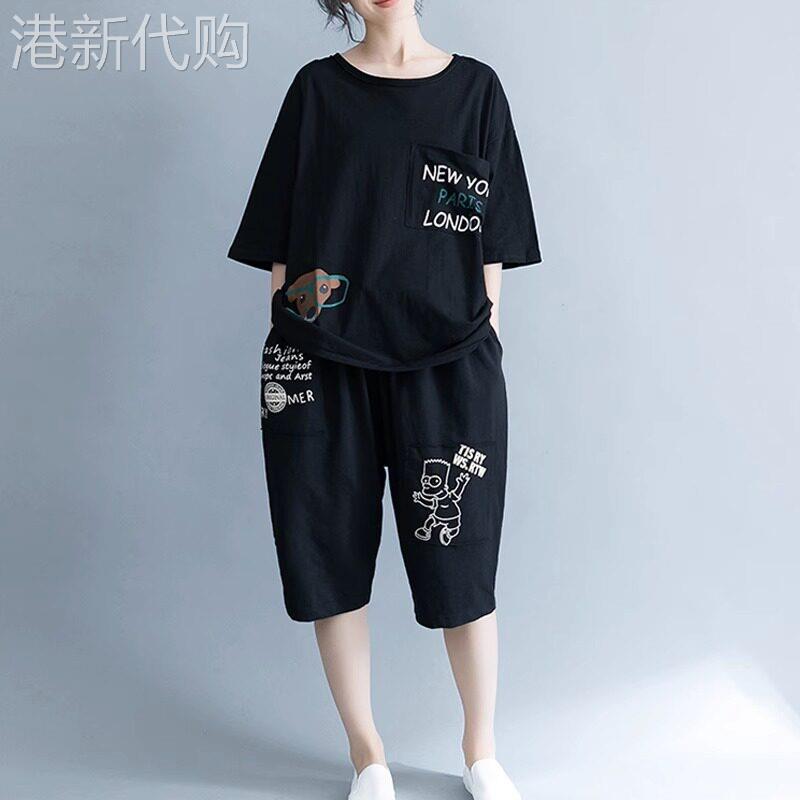 纯棉休闲 运动套装女夏2025新款胖妹妹宽松显瘦减龄大尺码女装两