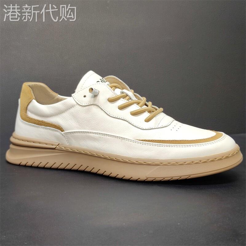 BxzsopLee!牛皮原单百搭小白鞋透气鞋头板男休闲层鞋潮韩版