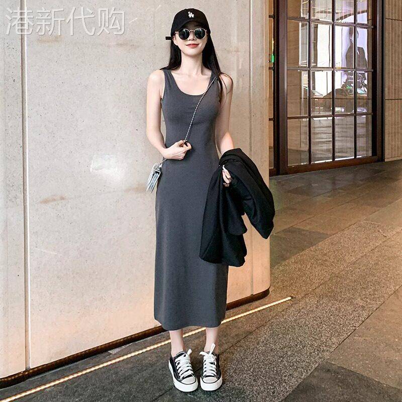 灰色吊带连衣裙女夏季2026年新款高级感气质时尚减龄外穿背心长裙