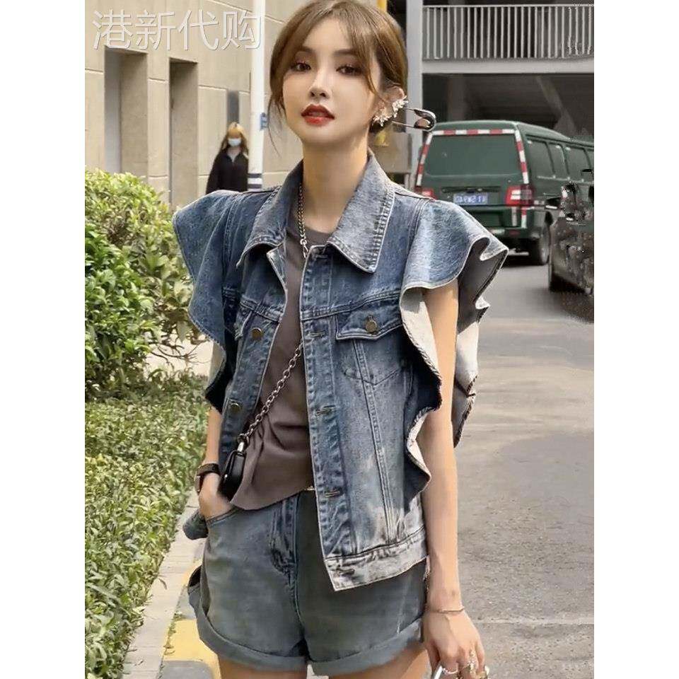 无袖牛仔马甲女夏季欧货时尚薄款百搭小个子短款坎肩马夹背心外套