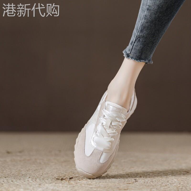 西班牙小众品牌ONGYSL绸缎面拼接真皮薄款透气运动鞋德训阿甘鞋女