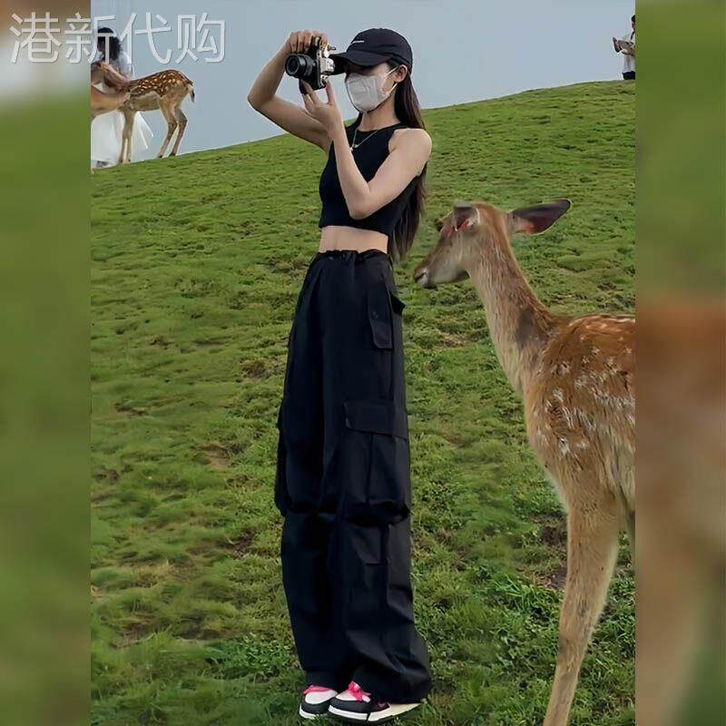 美式登山工装裤女夏季薄款高腰宽松小个子休闲阔腿户外速干运动裤