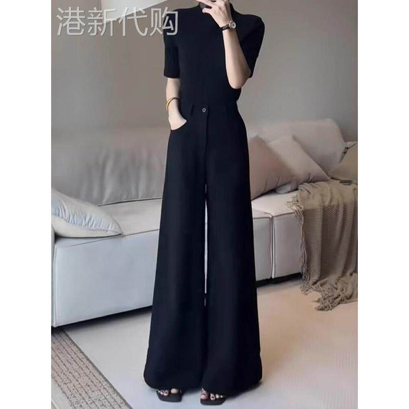 黑色微喇西装裤女春秋2025新款高腰垂感显瘦小个子宽松阔腿喇叭裤