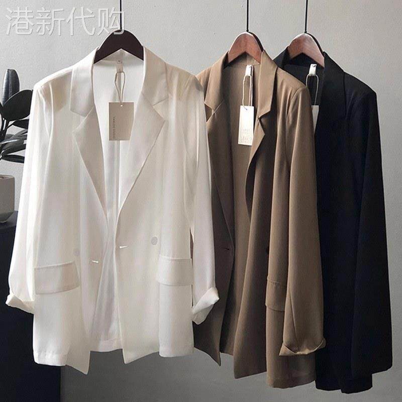 雪纺西装外套女士春秋欧货高级感垂感薄款小个子休闲西服防晒上衣