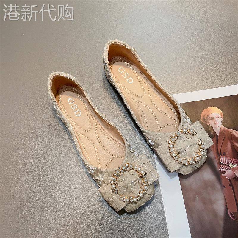 法式平底平跟单鞋女2025春秋季新款浅口方头温柔鞋子女软底豆豆鞋